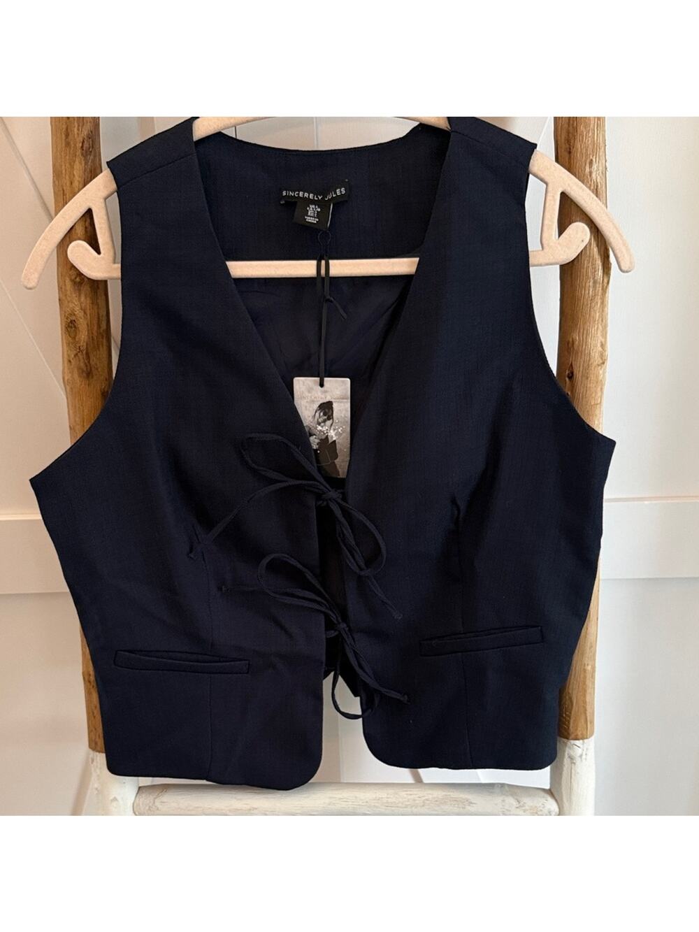 Sincerely Jules NWT Navy Tie Vest Large - Picture 1 of 6